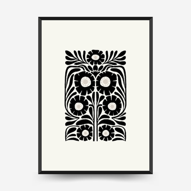 plantilla de carteles florales oscuros abstractos estilo minimalista moderno de moda de Matisse colores blanco y negro