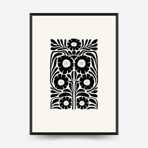 plantilla de carteles florales oscuros abstractos estilo minimalista moderno de moda de Matisse colores blanco y negro