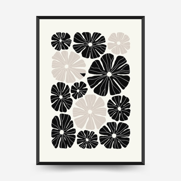 plantilla de carteles florales oscuros abstractos estilo minimalista moderno de moda de Matisse colores blanco y negro