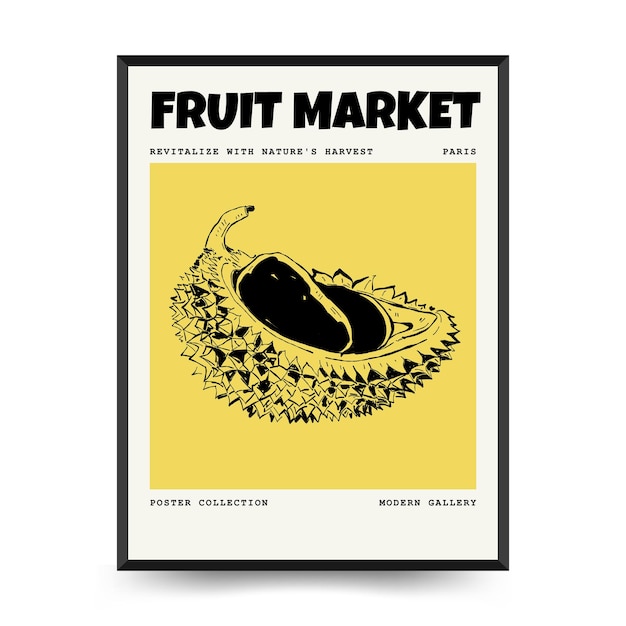 Plantilla de carteles de frutas abstractas estilo minimalista moderno y de moda de matisse alimentos exóticos y saludables