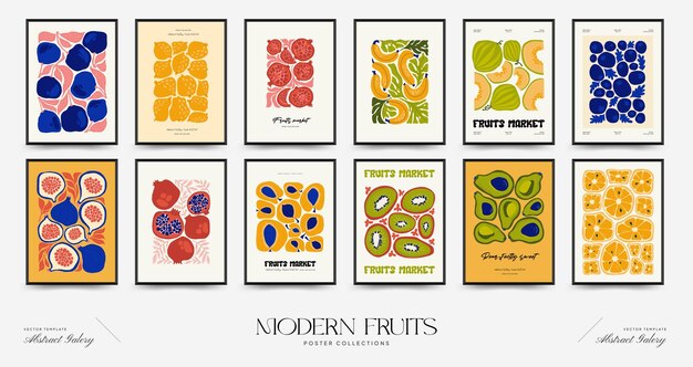 Vector plantilla de carteles de frutas abstractas moderna moda matisse estilo minimalista exotic healthy food