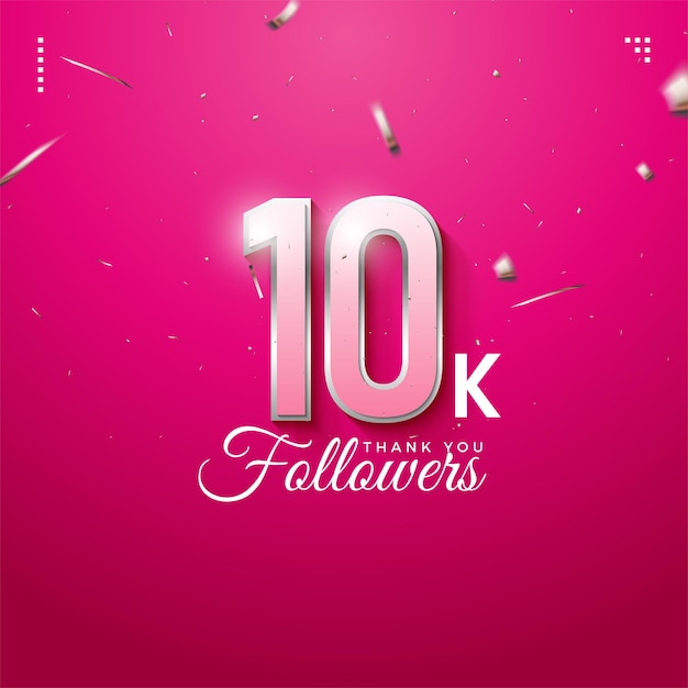 Plantilla de celebración de 10k seguidores con efecto de brillo en cada diseño premium de vector de número