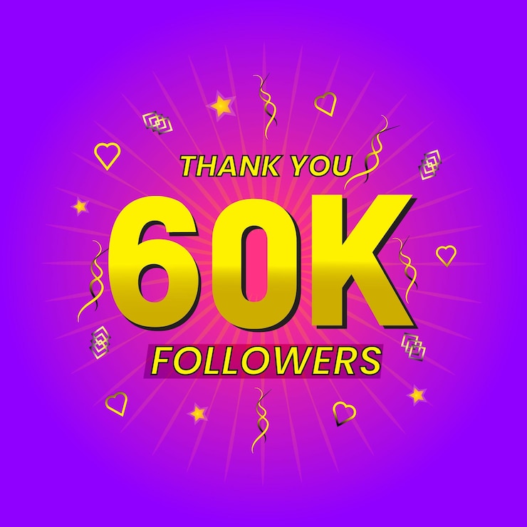 Vector plantilla de celebración de agradecimiento de 60.000 seguidores.
