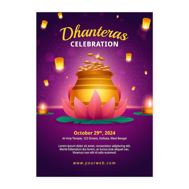 plantilla de celebración de dhanteras en gradiente