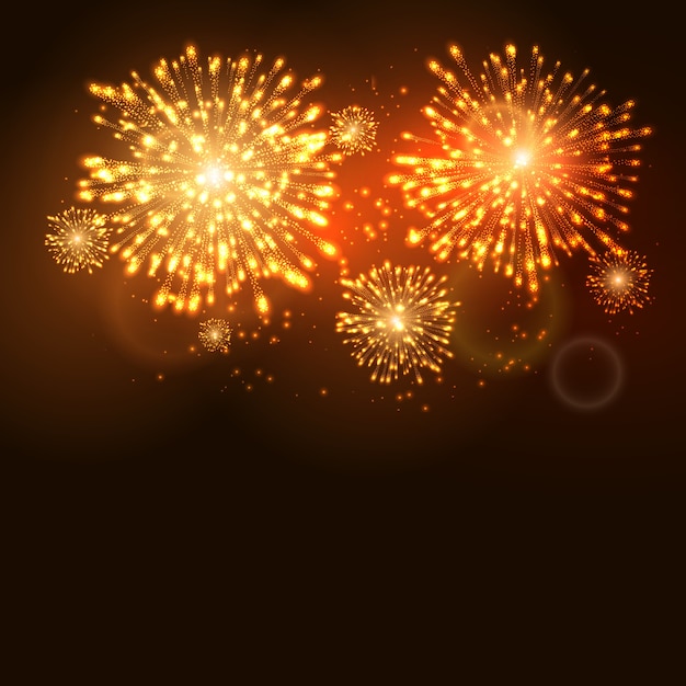 Plantilla de celebración navideña de año nuevo de fuegos artificiales. Fondo de evento de carnaval de llama de fuegos artificiales.