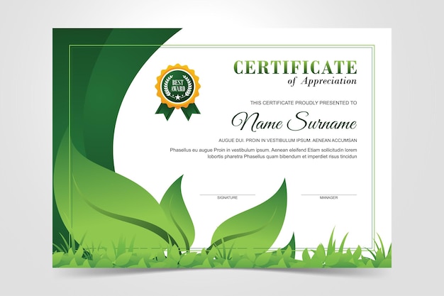 Vector plantilla de certificado ambiental moderno