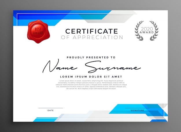 plantilla de certificado de apreciación azul abstracto