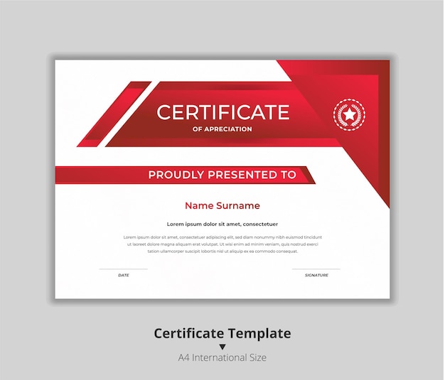 Plantilla de certificado de apreciación elegante degradado rojo