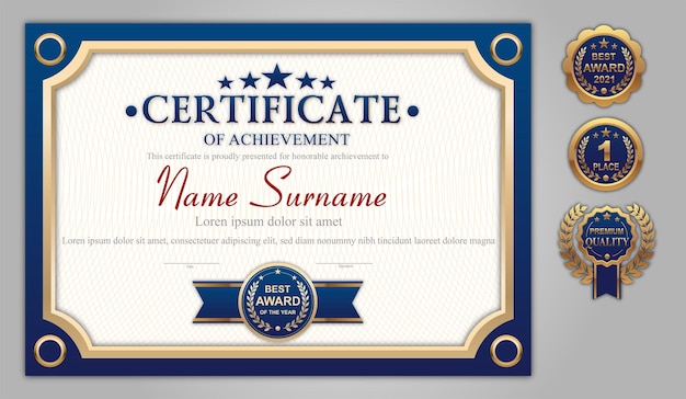 plantilla de certificado azul y dorado