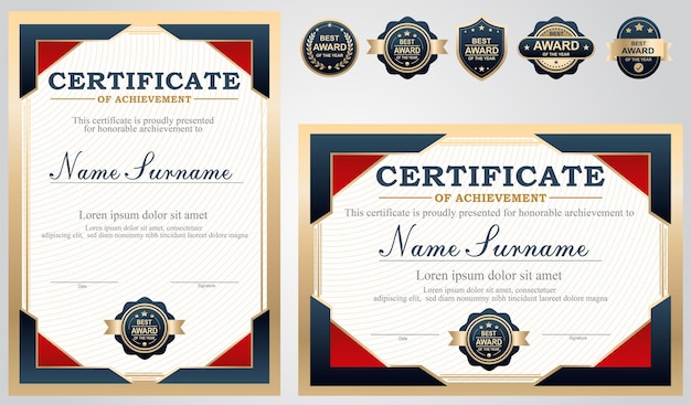 plantilla de certificado azul rojo y dorado