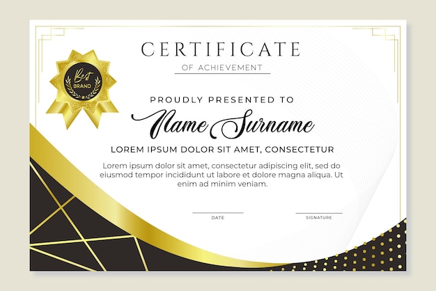 plantilla de certificado de belleza negro y dorado