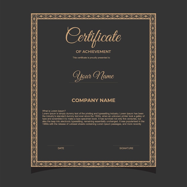 plantilla de certificado con bordes dorados