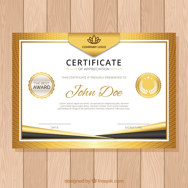 Vector plantilla de certificado con color dorado