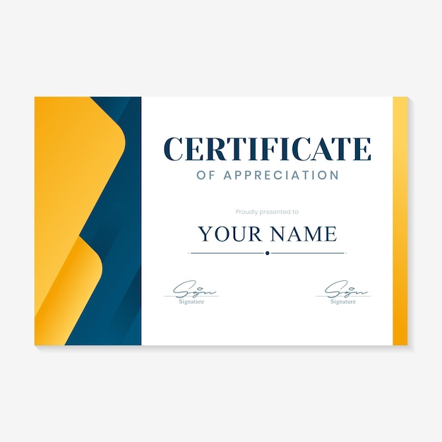 plantilla de certificado de concesión de fondo dorado y azul
