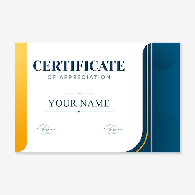 plantilla de certificado de concesión de fondo dorado y azul
