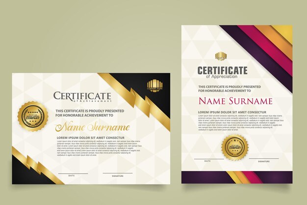 plantilla de certificado de conjunto con rayas ornamento y fondo de patrón Ilustración vectorial