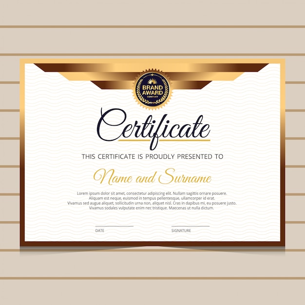 Plantilla de certificado de diploma elegante y dorado