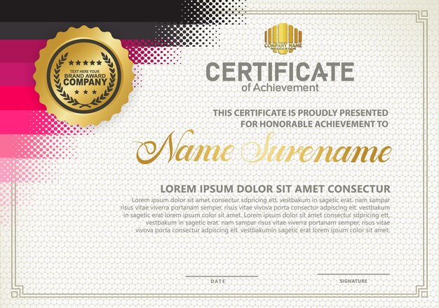 Plantilla de certificado de diploma con estilo de semitono y fondo moderno