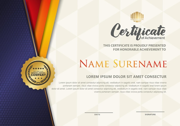 Plantilla de certificado con diploma de patrón de lujo ilustración vectorial