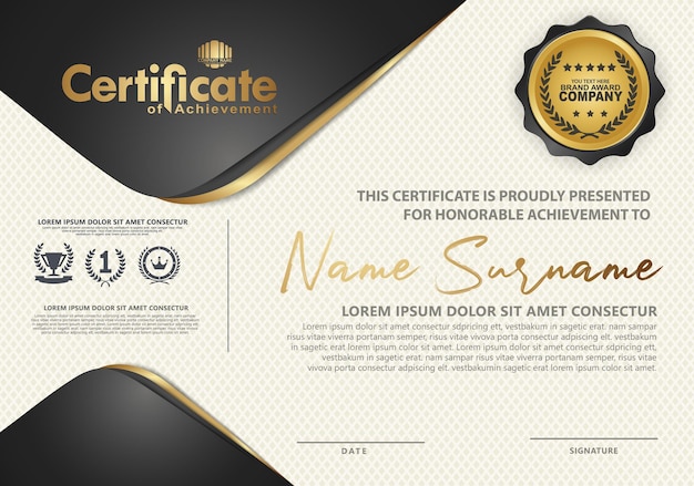 Plantilla de certificado con diploma de patrón moderno de textura lujo y elegante ilustración vectorial