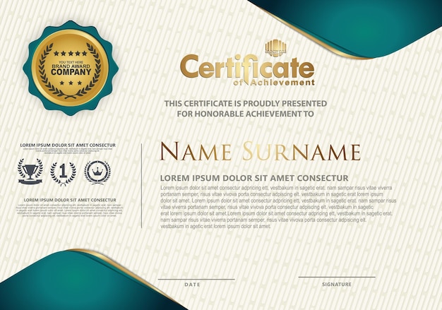 Plantilla de certificado con diploma de patrón moderno de textura lujo y elegante ilustración vectorial