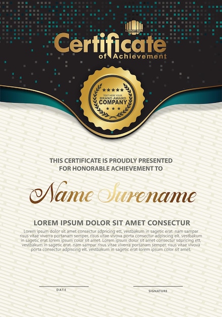 Plantilla de certificado con diploma de patrón moderno de textura lujo y elegante ilustración vectorial
