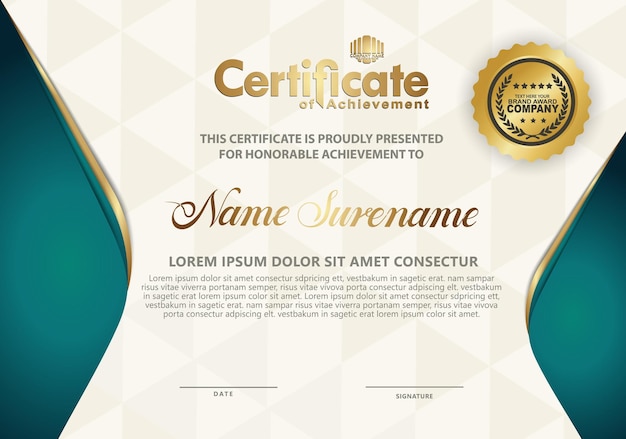 Plantilla de certificado con diploma de patrón moderno de textura lujo y elegante ilustración vectorial