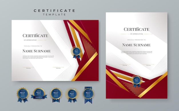 Plantilla de certificado de diploma rojo elegante moderno con concepto corporativo empresarial