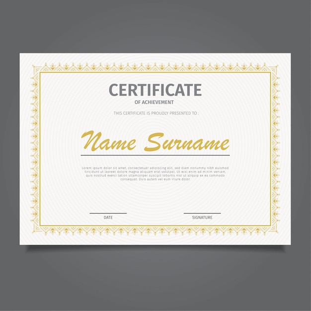Plantilla de certificado de diseño classic gold.