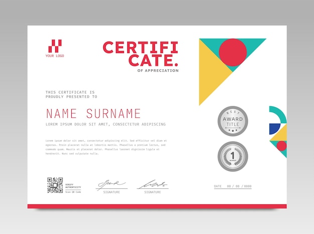Plantilla de certificado de diseño moderno con fondo geométrico abstracto en tamaño A4 horizontal