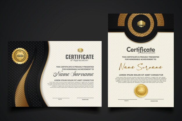 plantilla de certificado con diseño de textura realista de lujo diploma ilustración vectorial