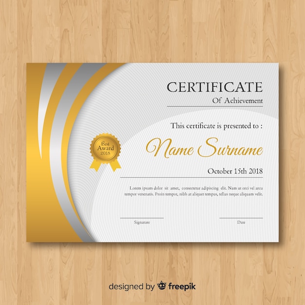 Vector plantilla de certificado dorado elegante