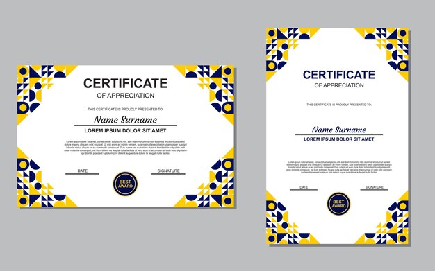 plantilla de certificado de estilo moderno en colores azul y naranja certificado con estilo de lujo