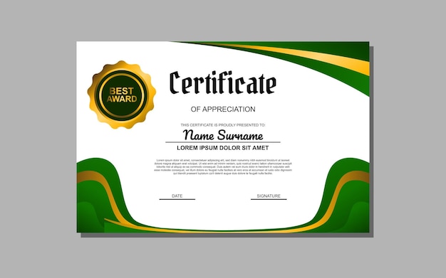 plantilla de certificado de estilo moderno en colores azul y naranja certificado con estilo de lujo