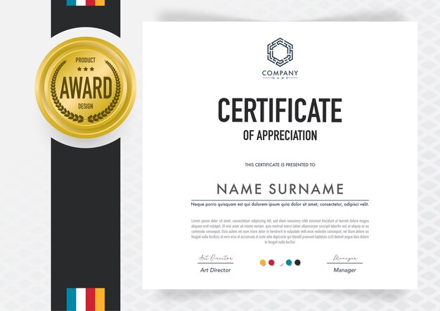 Plantilla de certificado estilo moderno, lujo y diploma, ilustración vectorial.