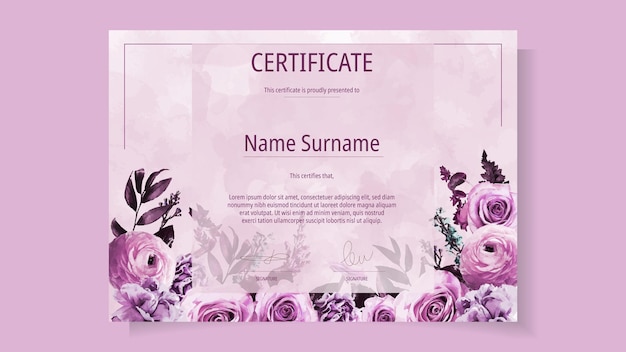 Plantilla de certificado floral delicadas flores románticas para taller