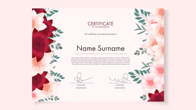 Plantilla de certificado floral editable imprimible con lindas flores florecientes
