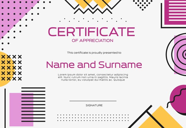 plantilla de certificado de fondo geométrico de Memphis