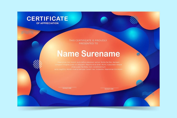 Vector plantilla de certificado con fondo líquido colorido