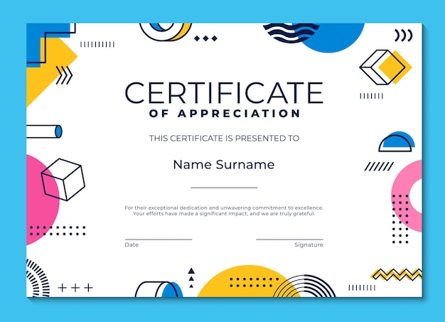 plantilla de certificado con formas de Bauhaus
