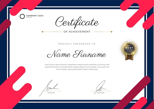 plantilla de certificado con formas planas y ondas fondo horizontal de colores