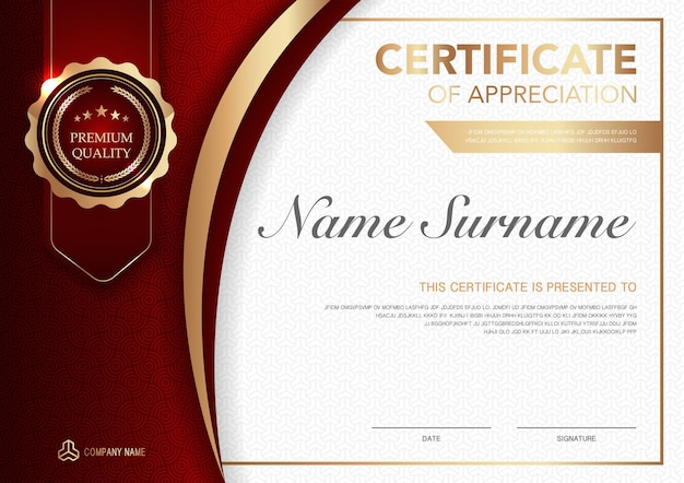 Plantilla de certificado imagen de estilo de lujo rojo y dorado Diploma de vector de diseño moderno geométrico