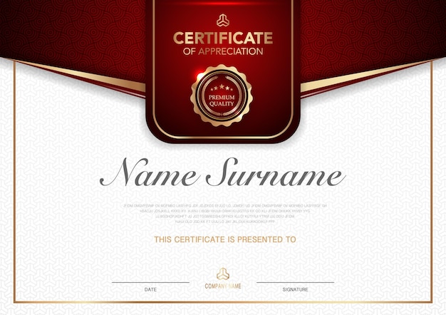 Plantilla de certificado imagen de estilo de lujo rojo y dorado diploma de vector de diseño moderno geométrico