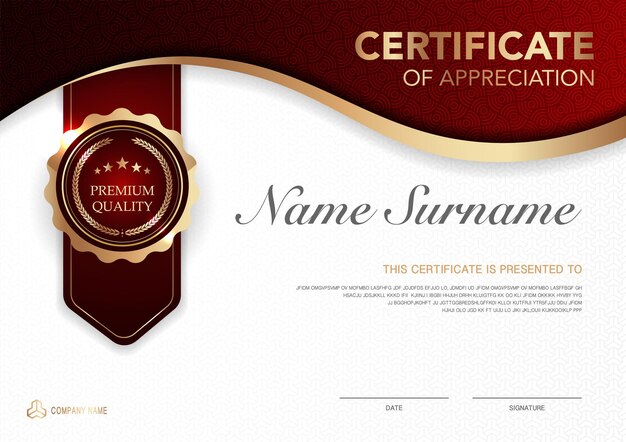 Plantilla de certificado imagen de estilo de lujo rojo y dorado Diploma de vector de diseño moderno geométrico