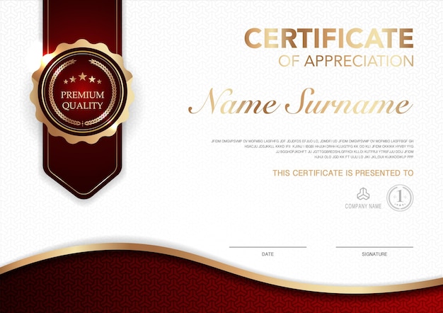 Plantilla de certificado imagen de estilo de lujo rojo y dorado Diploma de vector de diseño moderno geométrico