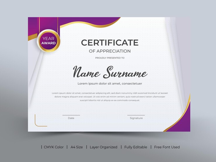 Plantilla de certificado imprimible moderno elegante degradado