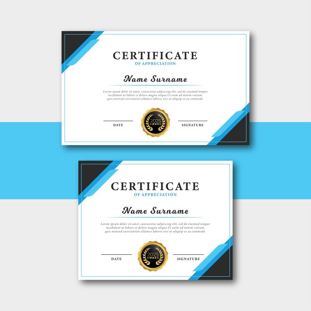 Plantilla de certificado legal ancho y carta ancho azul