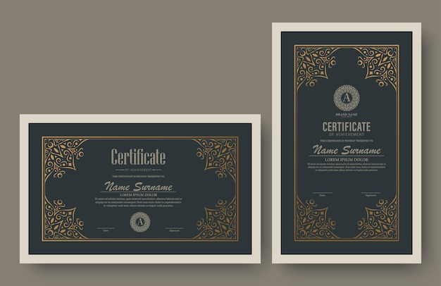 Plantilla de certificado de logro con borde dorado vintage