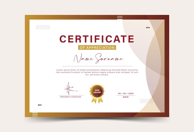 plantilla de certificado de logro de efecto geométrico rojo y dorado diseño de diploma de premio en blanco Vector