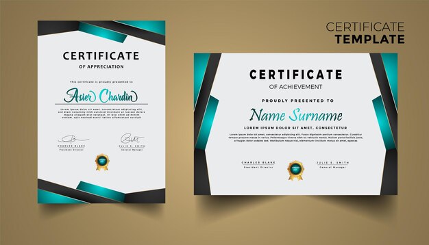 Plantilla de certificado de logro con insignias Premium